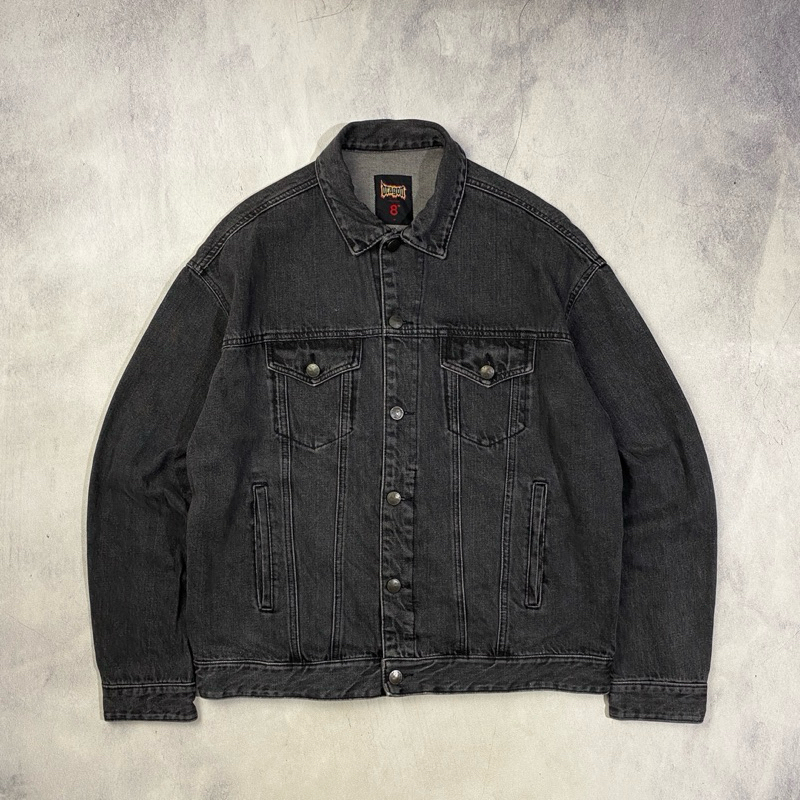 8Seconds x G-Dragons Black Washed Denim Trucker Jacket Casual Harrington Work Jacket