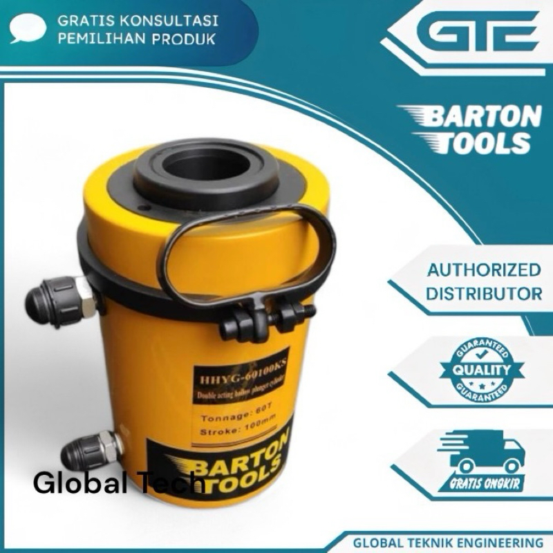 Double 60T 100mm Hollow Plunger Stroke Hydraulic Cylinder BARTON