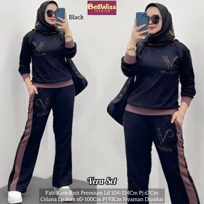 VERA SETELAN ONE SET SETCEL BLOUSE CELANA WANITA CASUAL JUMBO KNIT ASTER PREMIUM LD 114 CM FIT XL