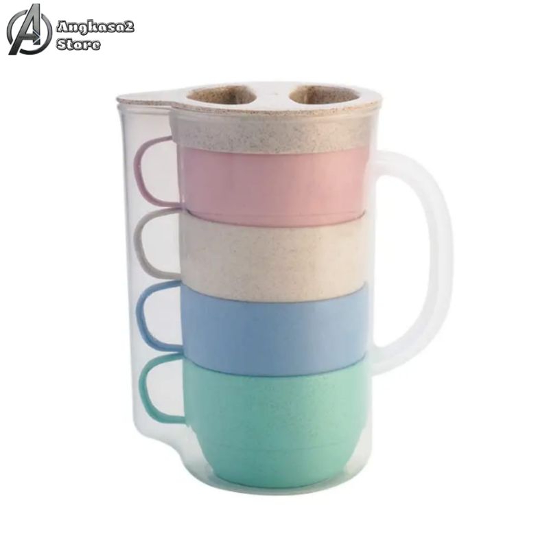 Teko Set Gelas 5in1 Plastik Pelangi