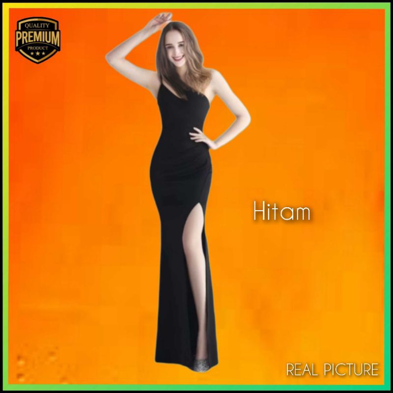 Baju Gaun Pesta Wanita Amelia Long Dress Elegan Korea Mewah Hitam