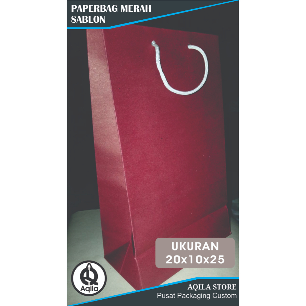 

Paper bag merah custom desain uk.20x10x25
