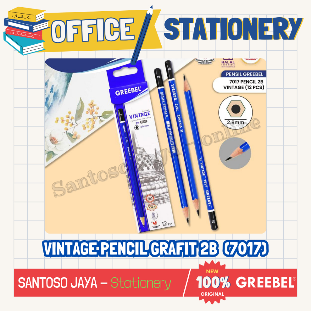 

Pensil Kayu 2B GREEBEL Hexagonal - 2B VINTAGE Graphite Pencil GREEBEL 7017