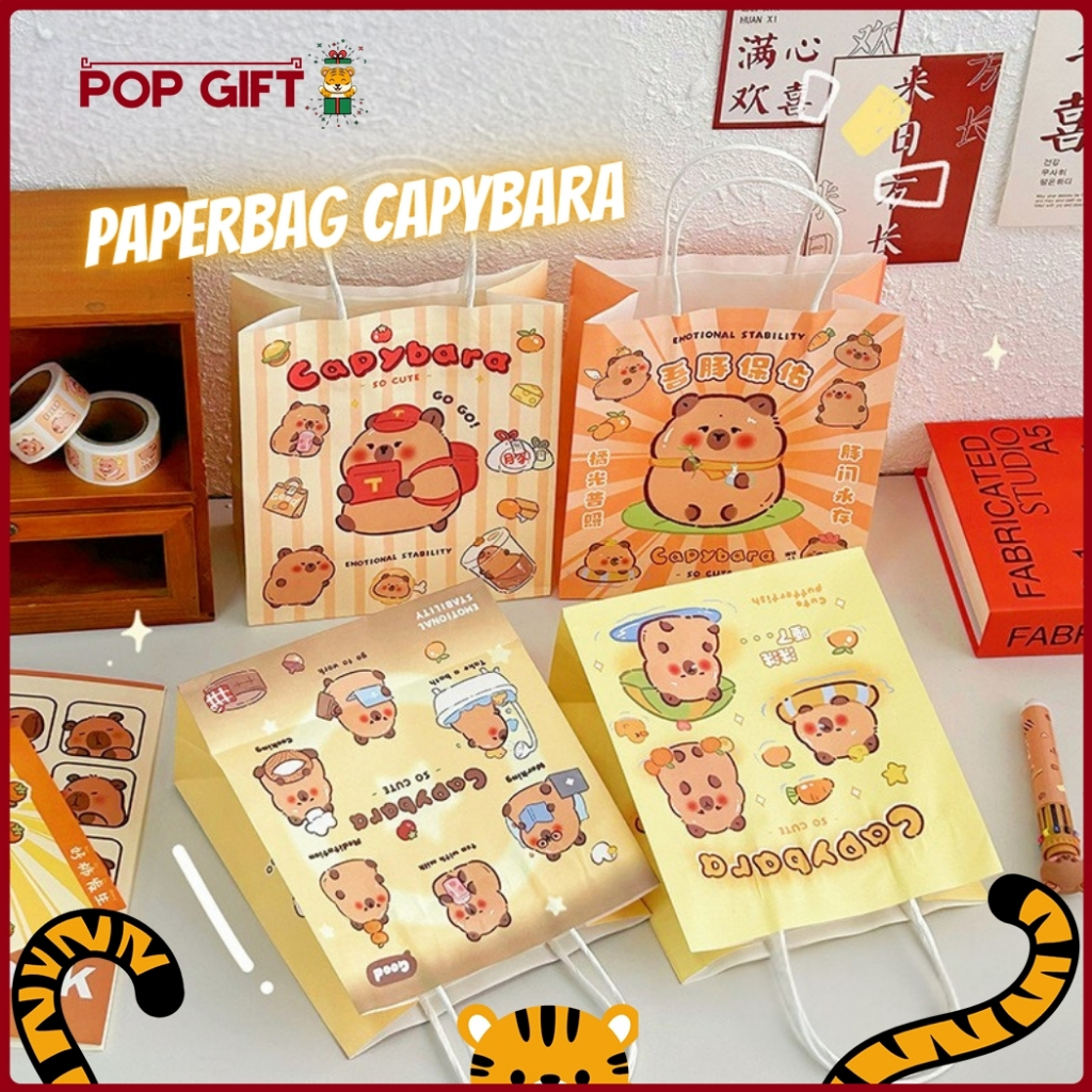 

PG Paper Bag Tas Kado Ulang Tahun Kartun Goddie Bag Motif Capybara Tas Jinjing Hampers Bingkisan