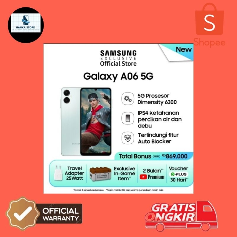SAMSUNG A06 5G GAMING RAM 6/128GB SEGEL BOX - GARANSI RESMI 1 TAHUN