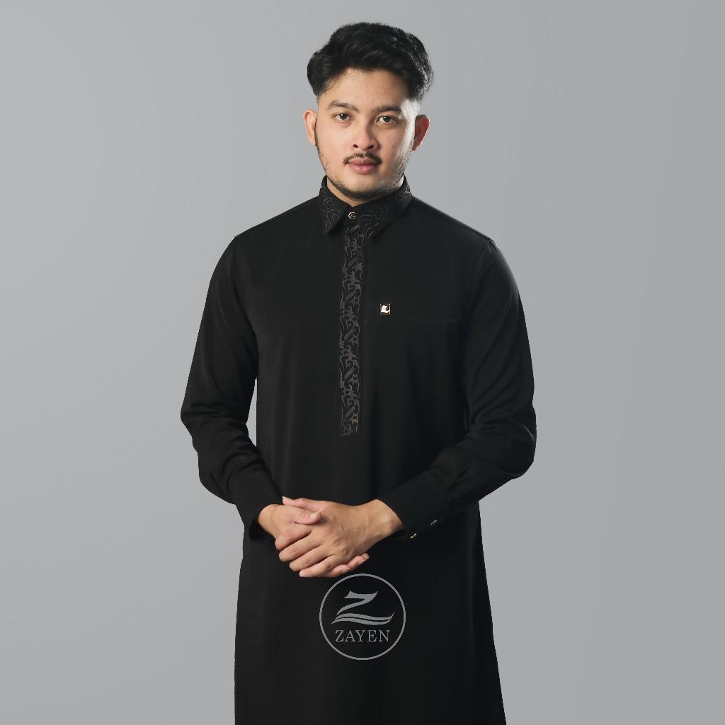 kualitas super jubah slimfit pria gamis pria slimfit jubah zayen hitam kerah daum kerah kemeja