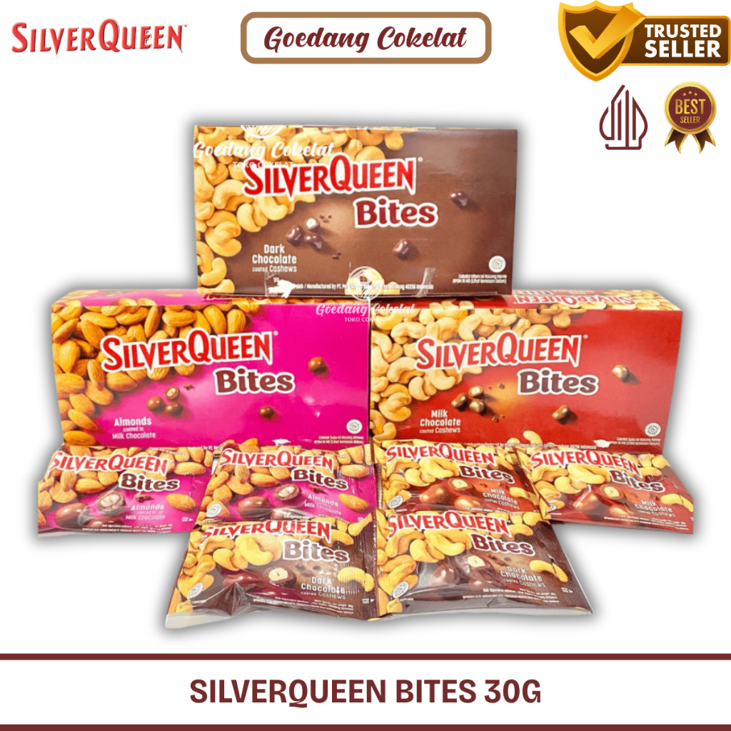 

Coklat Silverqueen Bites Almond Cashew Mede Dark Bites 30gr 30gram