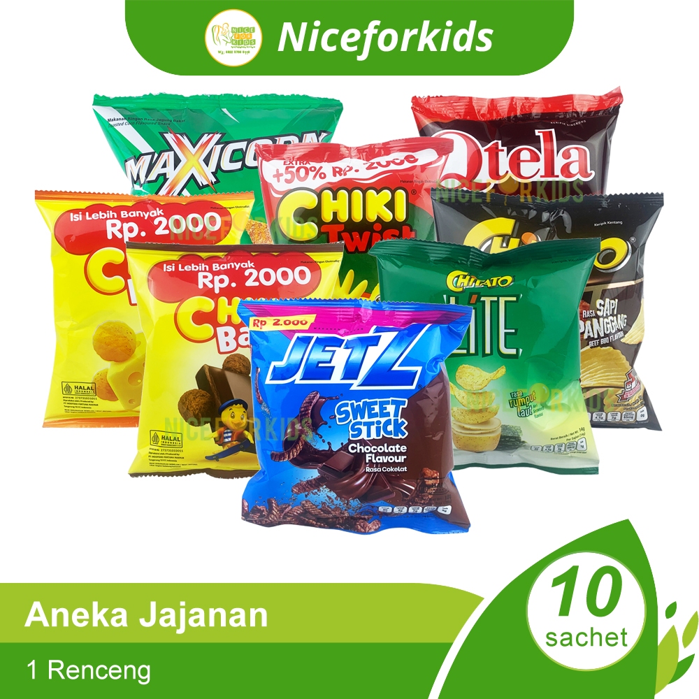 

Aneka Jajan Snack Renceng Chiki Balls / Chiki Twist / JetZ / Chitato / Chitato Lite / Qtela / Maxicorn Renceng Isi 10 Sachet