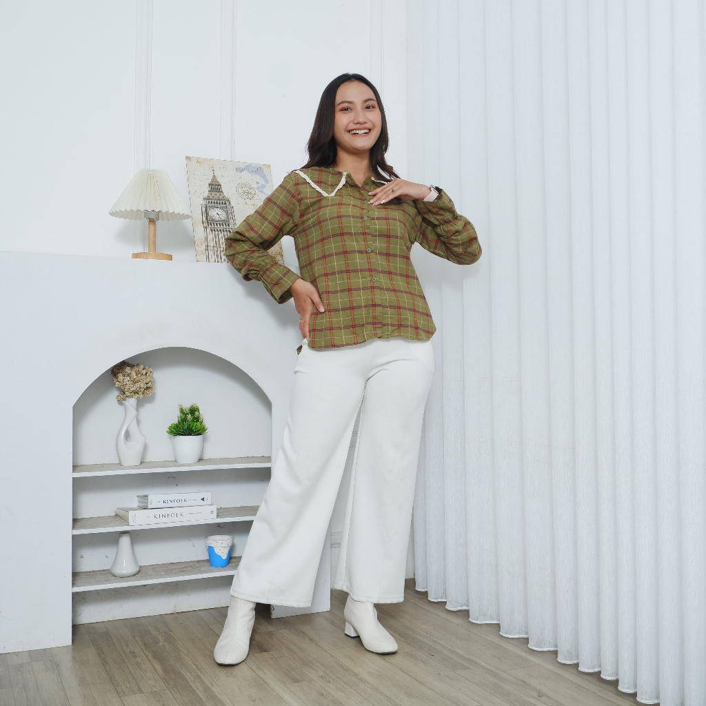 Kemeja Kotak-Kotak Wanita | kemeja korea Kemeja Wanita Flanel Kerah Tidur