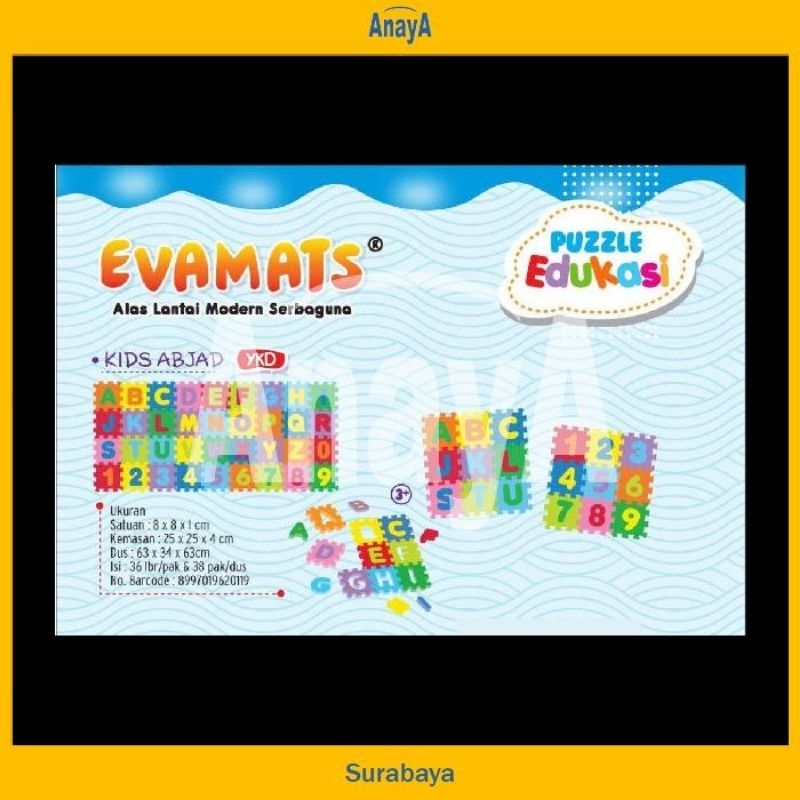 Puzzle spon abjad angka UNIMATS EVAMATS Abjad Kids