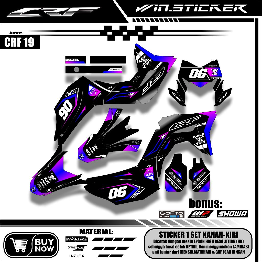 STICKER CRF 150 FULL BODY / DECAL CRF 150 FULL BODY / DECAL CRF RAINBOW HITAM