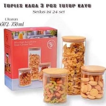 *TOPLES SET KACA TUTUP KAYU ISI 3*