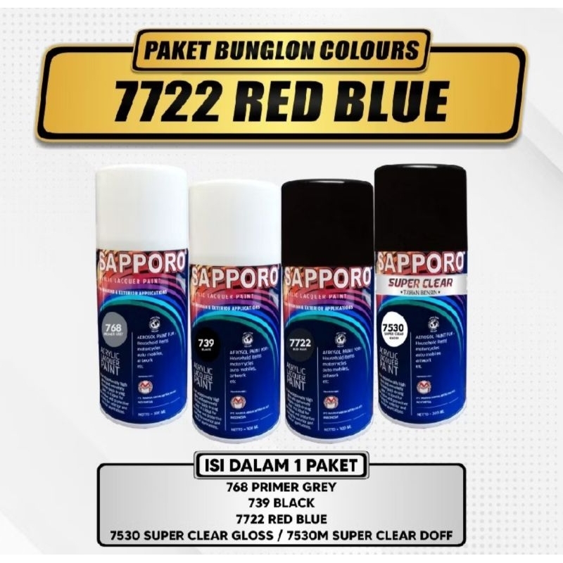 Paket Cat Sapporo Bunglon 7722 Red Blue 300ml Cat Semprot Paint Motor Pilok Pylok Pylox Pilox Aeroso