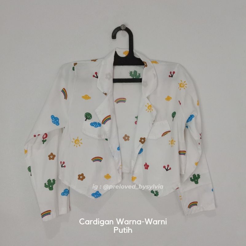 Cardigan Motif Warna - Warni Outer Wanita Warna Putih