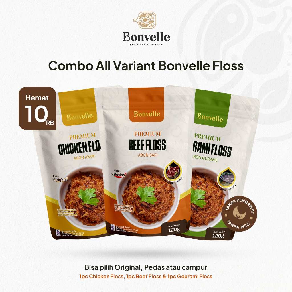 

Bonvelle Abon SAPI, IKAN GURAMI & AYAM Premium Trio MixPack