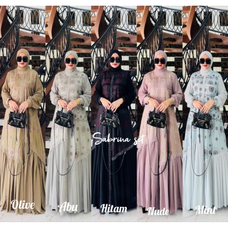 Zifa Fashion || Cod || Sabrina Dress Free Pashmina By Asopuroh || Gamis Set Cruty Mix Organza Bordir