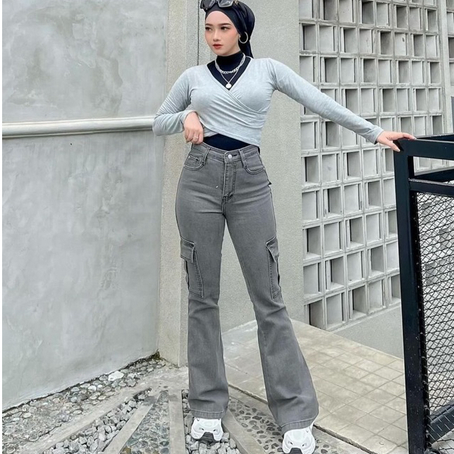 Highwaist Cutbray Cargo Jeans 112 - SKINNY JEANS CUTBRAY WANITA