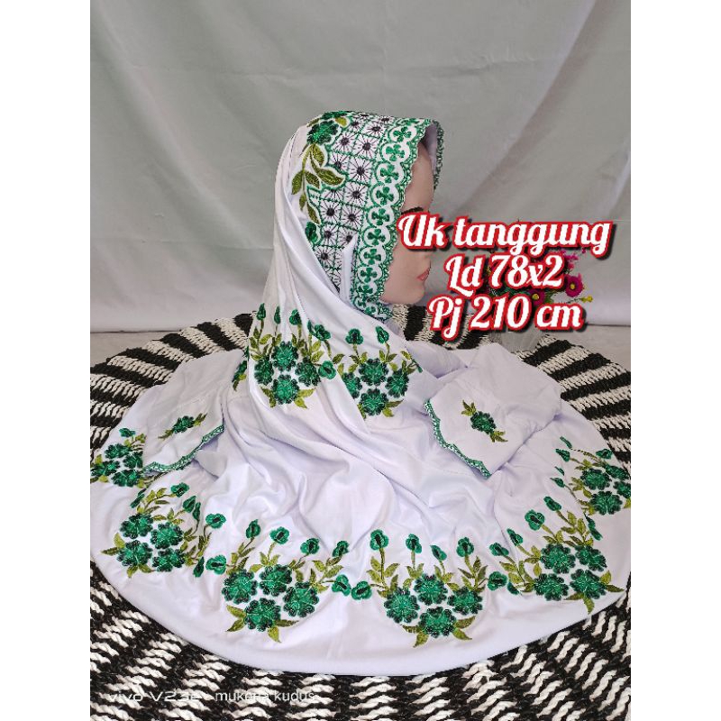 Mukena lajuran/terusan remaja/tanggung SMP bordir motif semanggi