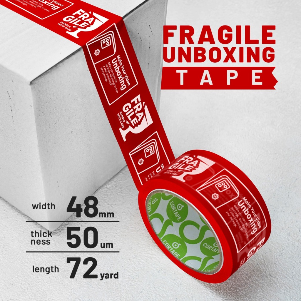 

Lakban Fragile Unboxing Inggris Mudah Pecah Jangan Dibanting 45mm x 60y Handle With Care