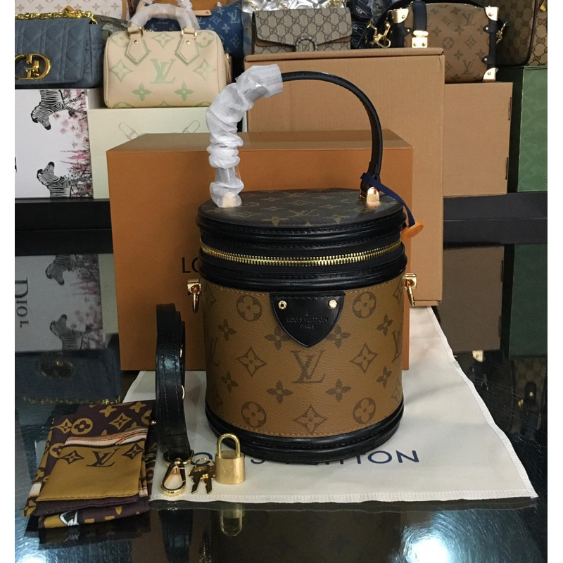 LV Cannes Monogram Reverse Bag 43986 with Magnet Box (Double Box) + Twilly