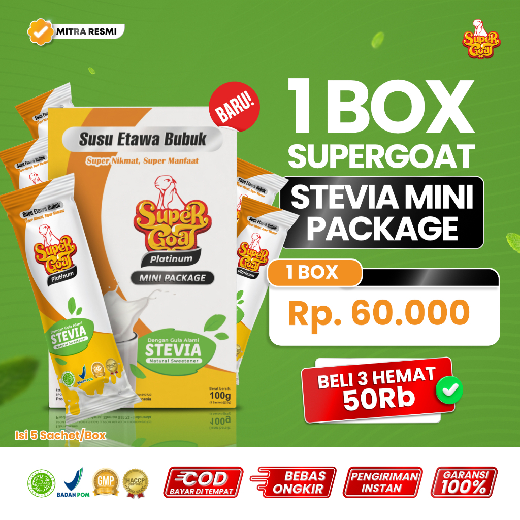 

Super Goat Susu Etawa Bubuk Nikmat Mini Package Supergoat Platinum Stevia Mini 1 Box
