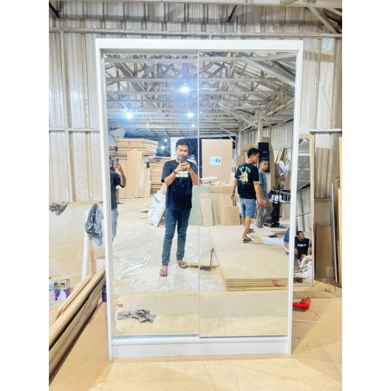 lemari sliding 2 pintu ful cermin | lemari pakaian pintu 2 | lemari baju pintu geser