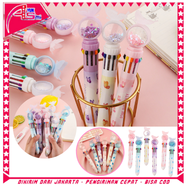 

AS Pulpen Gliter Motif Kupu-Kupu Pulpen 10 Warna Aesthetic Pena Ballpoint Karakter Lucu
