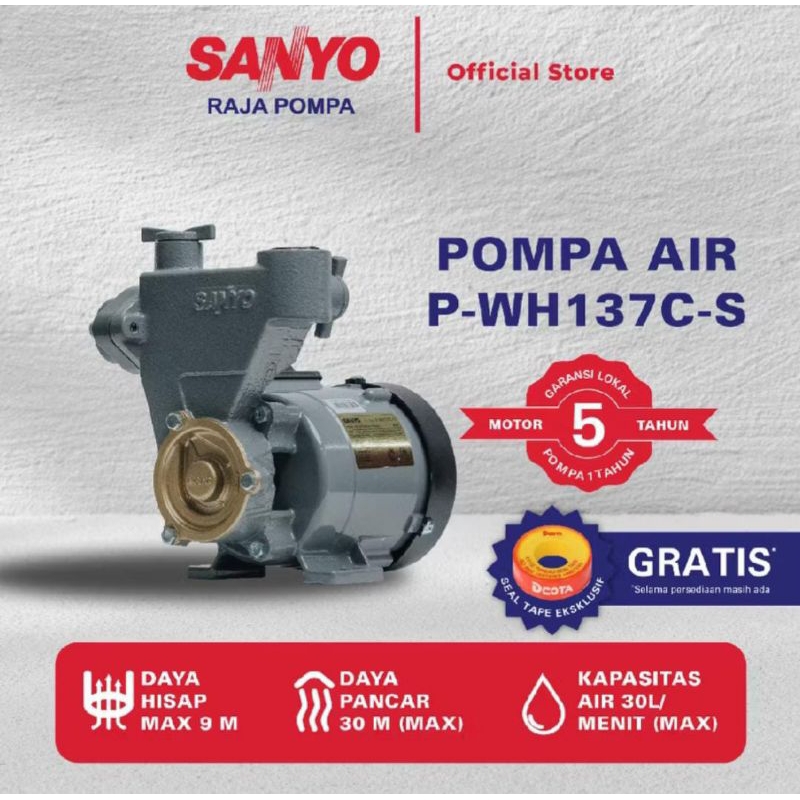 cod mesin pompa air sanyo sumur dangkal p-wh137c-s non otomatis/manual
