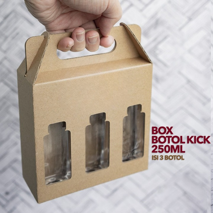 Box Minum Polos Coklat Dus Botol Kick 250ml Isi 3 Box Jinjing Packaging Minuman Kopi Juice