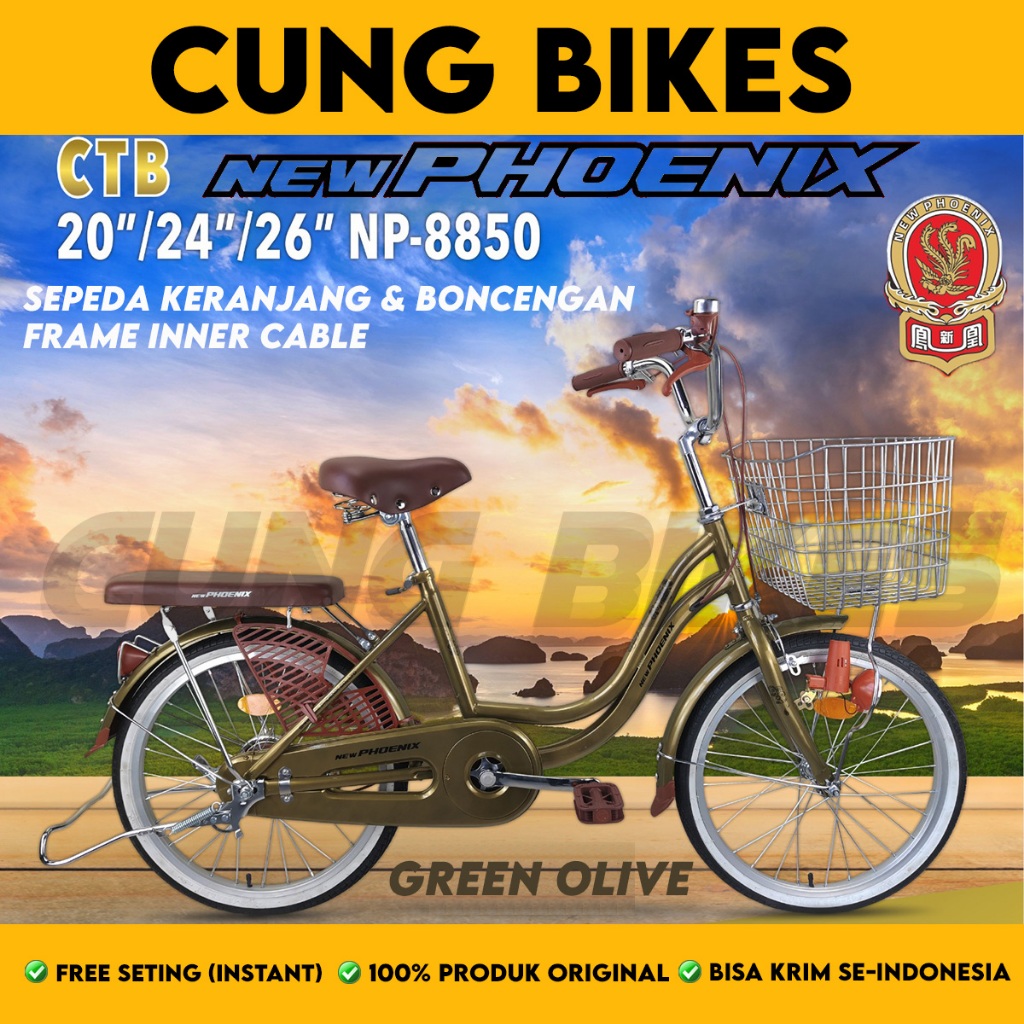 Sepeda Mini Perempuan PHOENIX 8850 Ukuran 20,24, 26 Inch dengan keranjang Besi