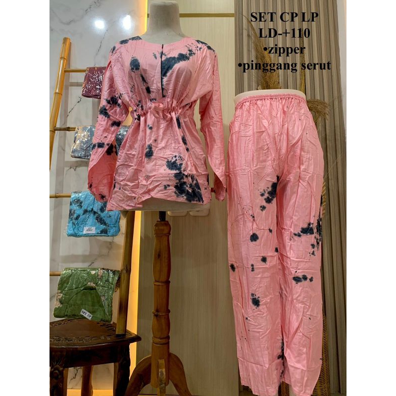 Setelan celana panjang lengan panjang LD ±110cm muslim kekinian wanita pinggang serut/karet