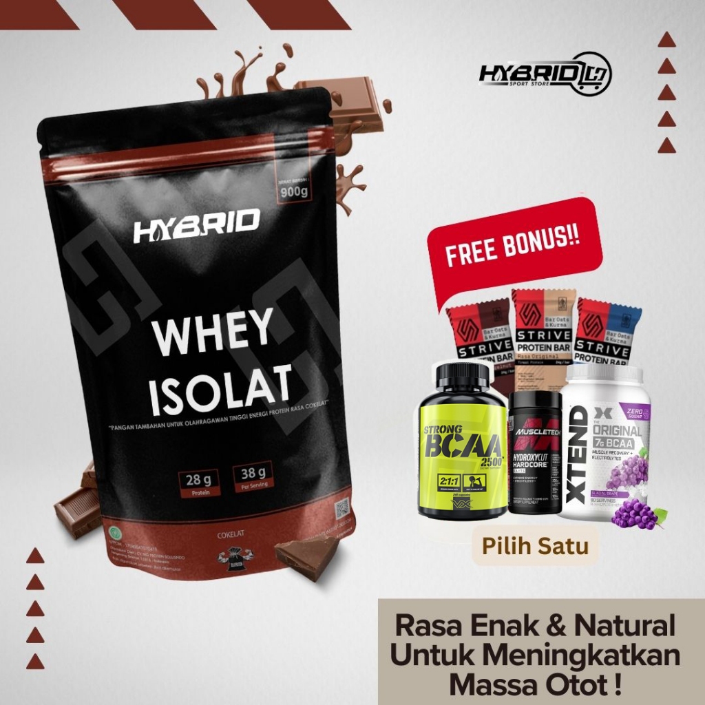 

HYBRID WHEY ISOLATE 2 lbs (900 gram) Cokelat/Cappucino Suplemen fitness olahraga gym-Free BCAA