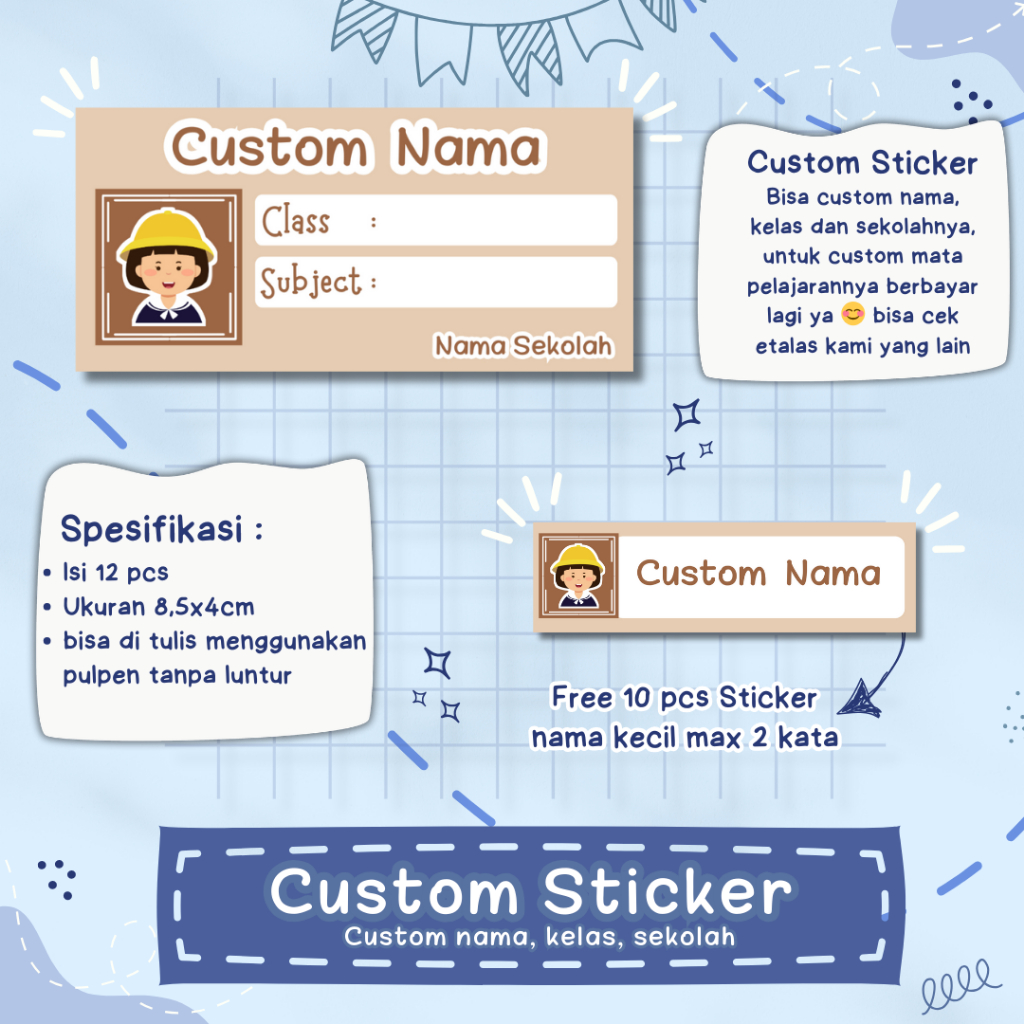 

Custom Sticker Label Mata Pelajaran Aesthetic Untuk Buku Tulis Anak