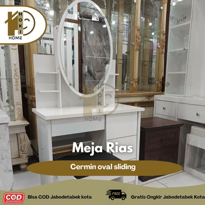 HOKIHOME Meja Rias Sliding / Meja Rias Kaca Oval / Meja Rias Oval / Meja Rias Minimalis / Meja Rias 