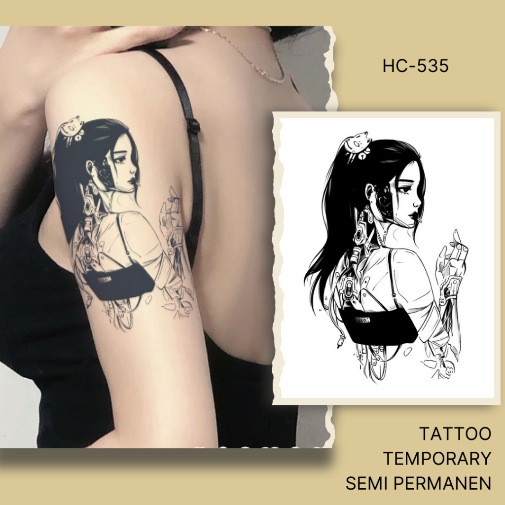 Tatto temporary premium HC 535 tato sementara fruit ink dada lengan tangan motif wanita cyber