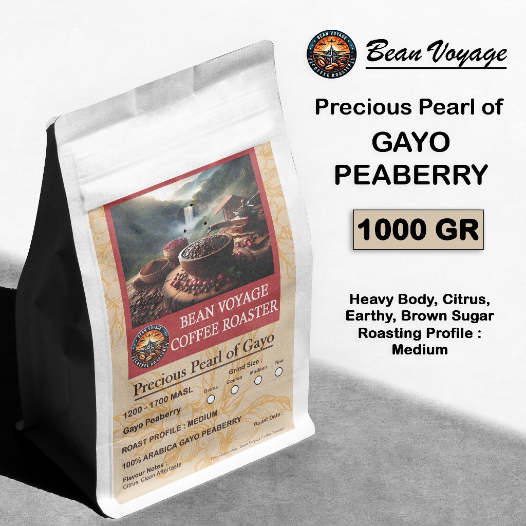 

Bean Voyage Biji Kopi Bubuk Arabika Peaberry Lanang Gayo Roasted Beans Full Arabica Coffee 1kg