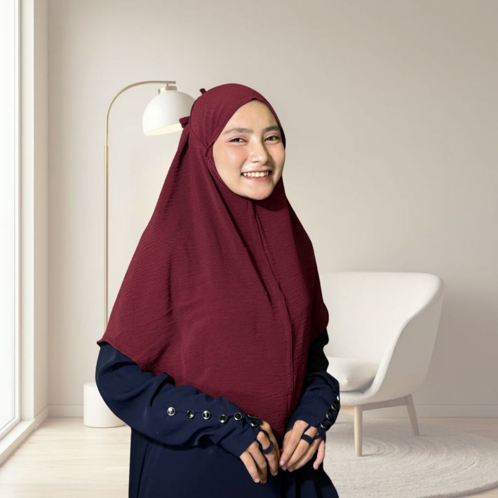 Jilbab Instan Oval Crinkle Airflow Jumbo/Hijab Bergo Oval Crinkle Tali