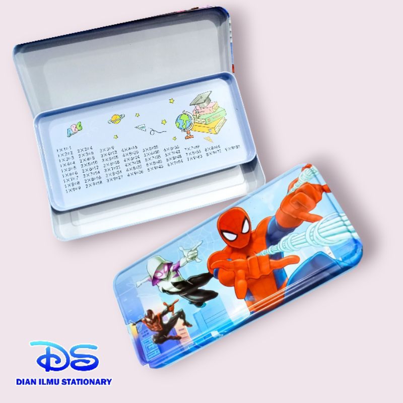

kotak pensil kaleng karakter kuromi , spiderman