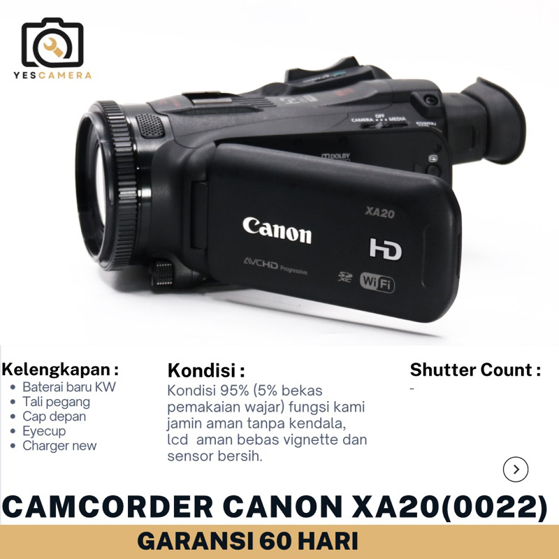 Camcorder Canon XA20 (Bekas) - Full HD, 3.09MP, Wifi - Unit Only(0022)