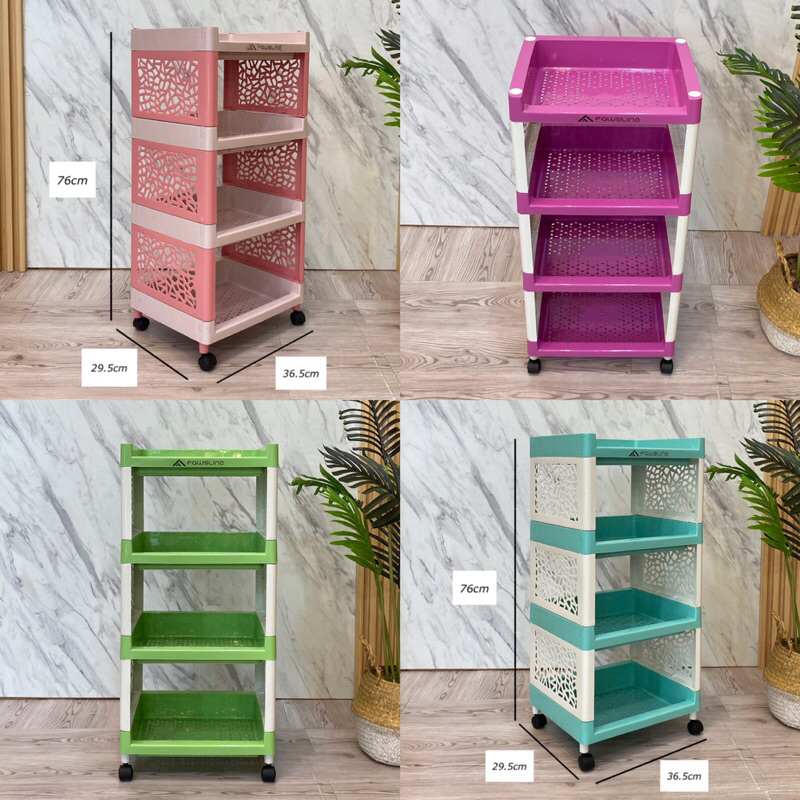 RAK FAWSLINE 4 SUSUN + RODA || RAK TROLY 4 TINGKAT || RAK 4 SUSUN SERBAGUNA || RAK PLASTIK  PORTABLE