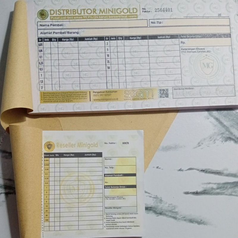 FAKTUR NOTA DISTRIBUTOR/ RESELLER MINIGOLD ASLI