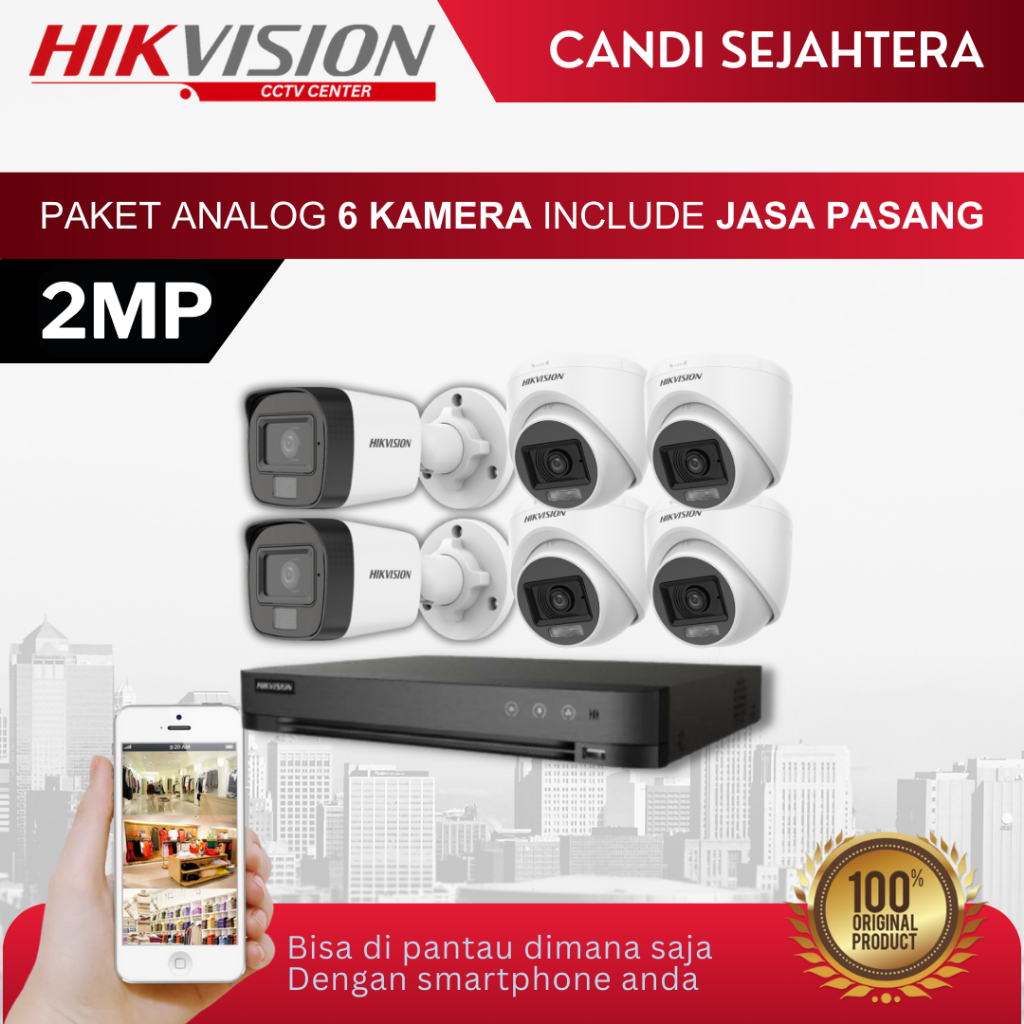 PAKET CCTV HIKVISION 2MP 6 KAMERA + INSTALASI & ONLINE DI HP