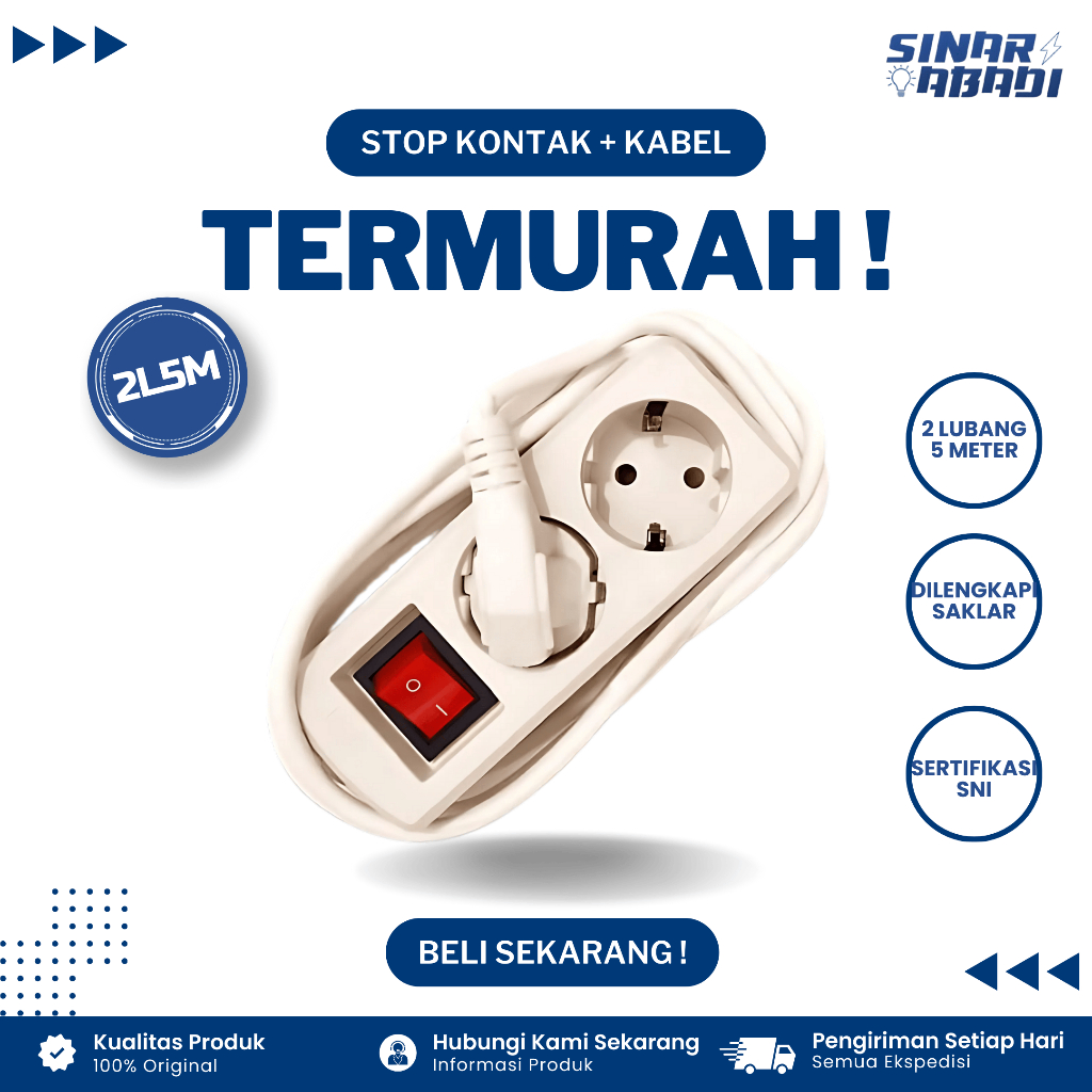 Stop Kontak + Kabel 2 Lubang 5 Meter