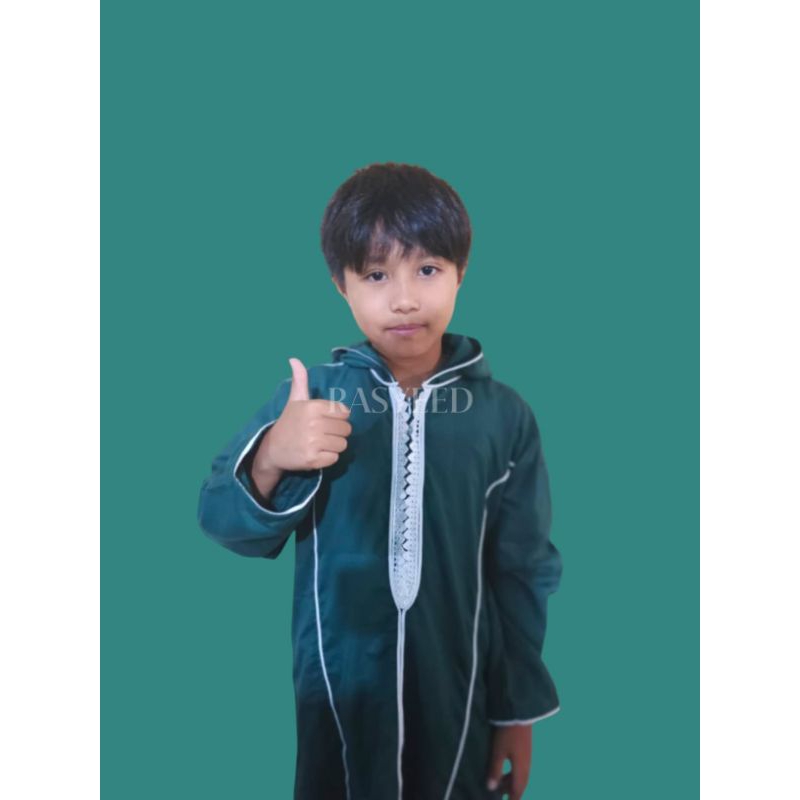 JALLABAH MAROKO | GAMIS HOODIE | GAMIS ANAK PRIA 3-14 TAHUN HIJAU