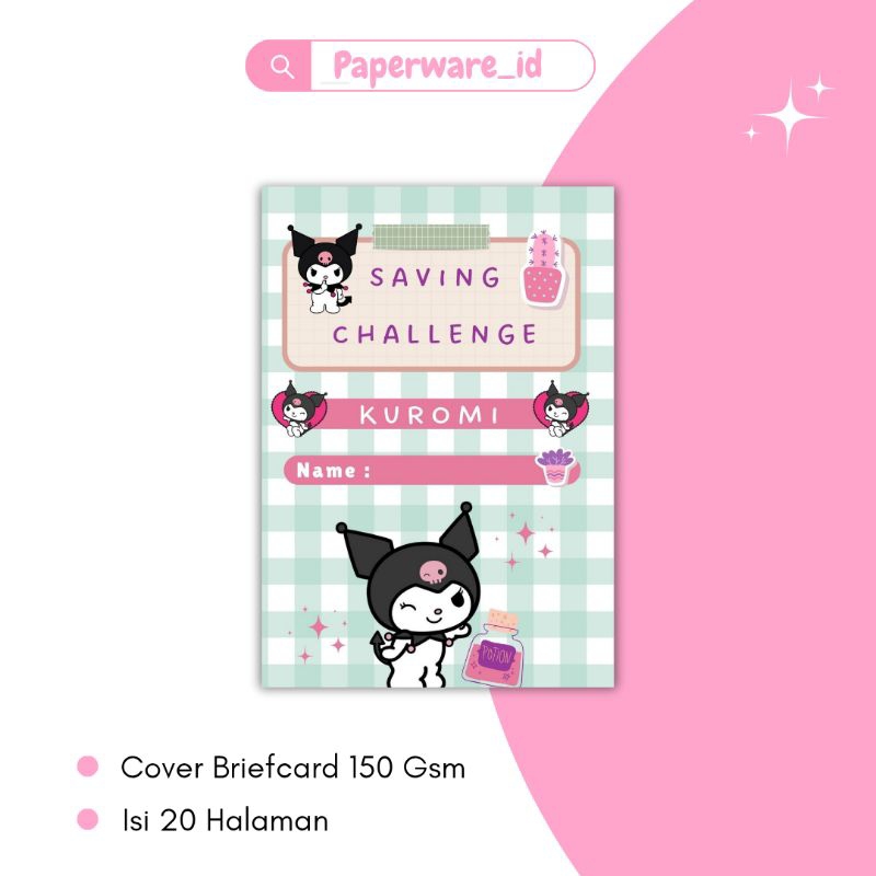 

buku saving challenge tema kuromi / buku tantangan menabung karakter kuromi / buku saving challenge karakter