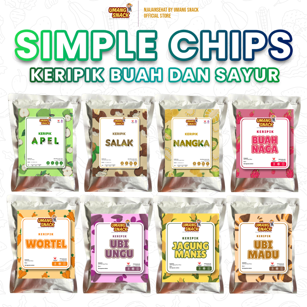

NJAJANSEHAT - SIMPLECHIPS TERMURAH KERIPIK SAYUR DAN BUAH APEL NANGKA SALAK APEL BUAH NAGA 100 GRAM