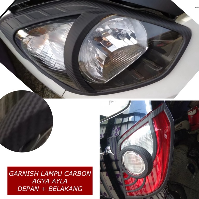 AGYA  AYLA 214 215 216 GARNISH LAMPU DEPAN BELAKANG HITAM CARBON DOP COVER MOBIL KODE X7G7