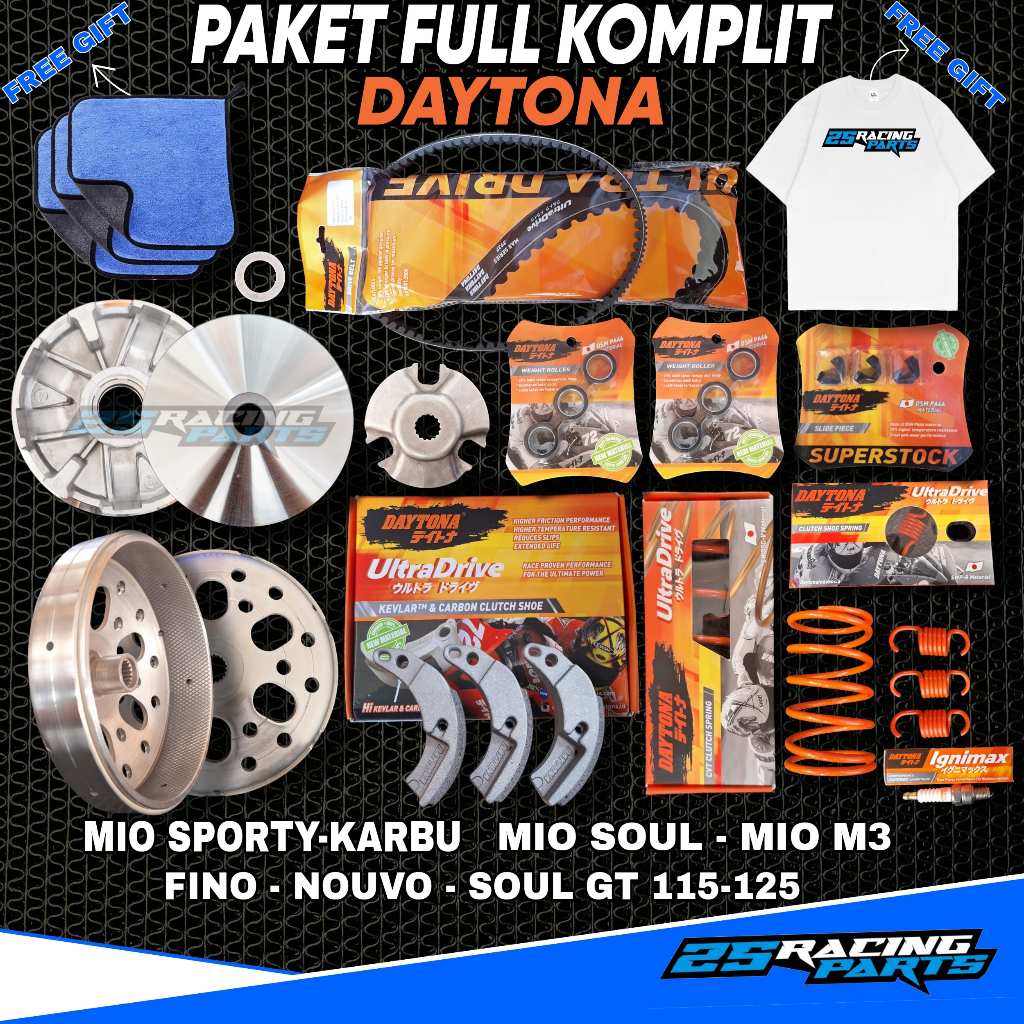 PAKET EXTRA FULL KOMPLIT DAYTONA KIRIAN CVT MIO KARBU-SPORTY mio j m3 smile soul z s gear gt 115 125