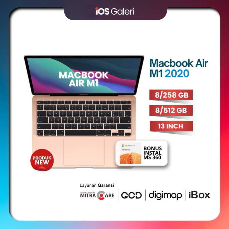 Λρρle Macbook Air M1-2020 13" 8GB 256GB/512GB Original Garansi Resmi