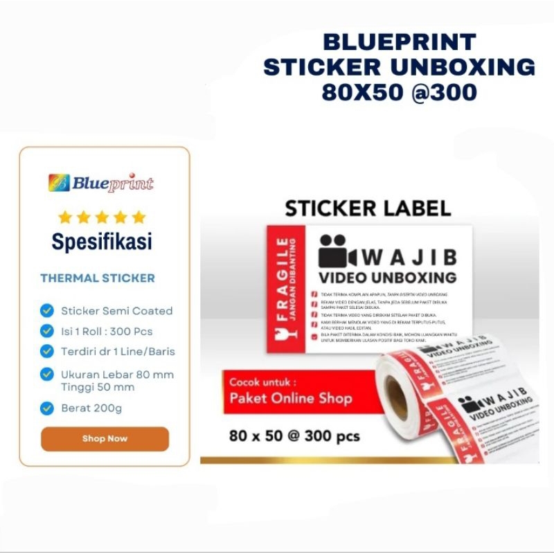 

Stiker Label Stiker Unboxing Paket Online Shop 80X50mm Blueprint Isi 300 Stiker per Roll
